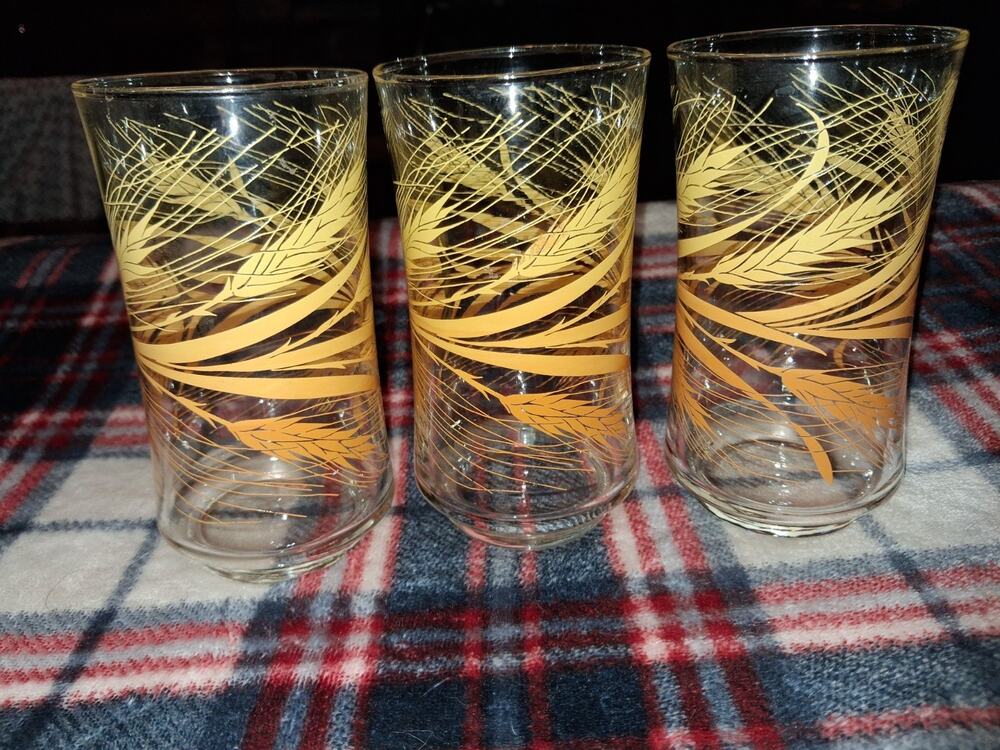 Vintage Libbey Wheat Pattern Glasses Tumblers 3 Ombré Yellow/Orange